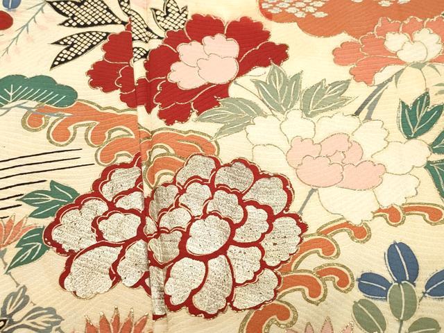 平和屋着物○セミアンティーク 振袖 草花文 金銀彩 正絹 逸品