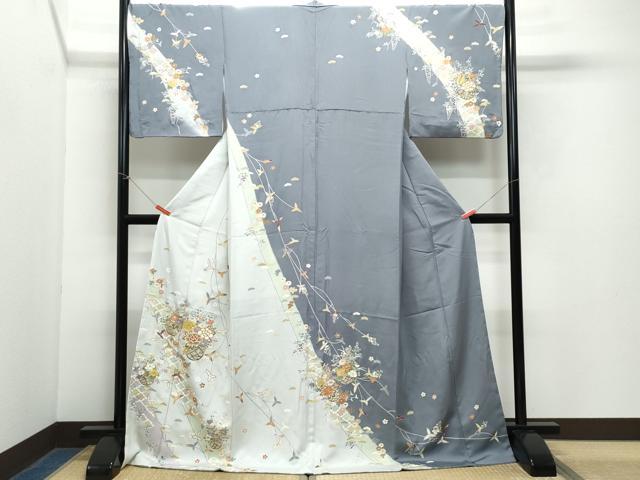 平和屋着物●訪問着　駒刺繍　花籠文　金彩　ロング丈　正絹　逸品　CAAY3076vf