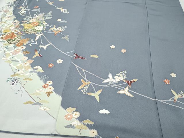 平和屋着物○訪問着 駒刺繍 花籠文 金彩 ロング丈 正絹 逸品