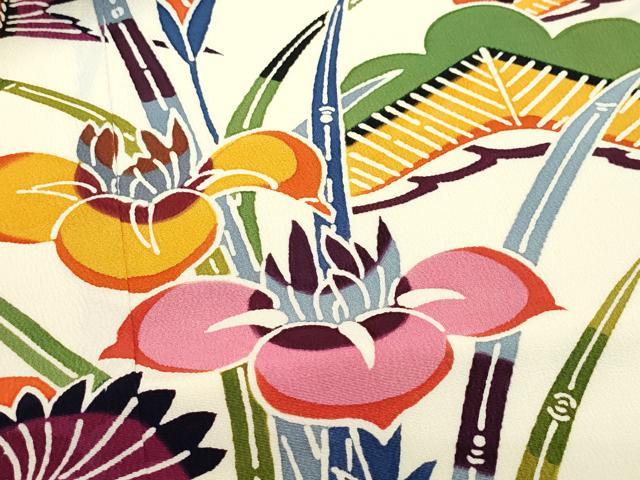 平和屋着物○本場琉球紅型 振袖 飛鳥草花文 正絹 逸品 CAAY3092vf