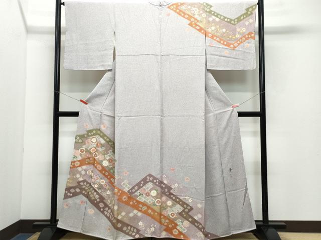 平和屋着物●京友禅の第一人者　松井青々　訪問着　駒刺繍　七宝草花文　金彩　正絹　逸品　CAAY3106vf