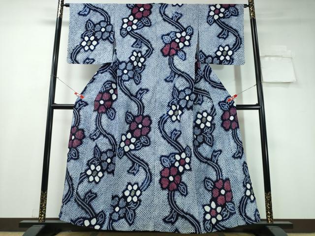 平和屋着物∴夏物　浴衣　有松鳴海絞り　花唐草文　綿　逸品　CAAY4432ng