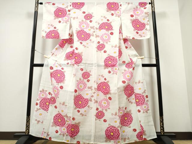 平和屋着物∴夏物　浴衣　綿紅梅　菊文　綿　逸品　CAAY4459ng 平和屋着物∴夏物 浴衣 綿紅梅 菊文 綿 逸品 CAAY4459ng