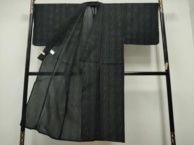 平和屋着物∴夏物　男性　阿波しじら織　浴衣　間道　黒地　綿　逸品　CAAY4463ng_2