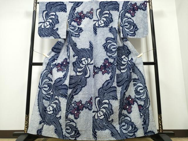 平和屋着物∴夏物　浴衣　有松鳴海絞り　乱菊　流水舞蝶文　綿　逸品　CAAY4526ng