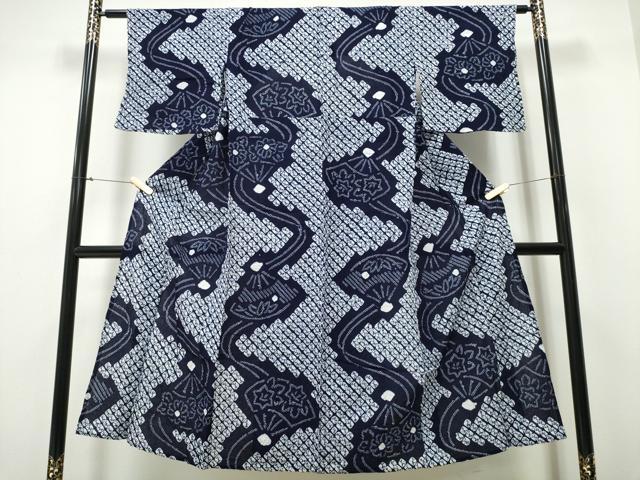 平和屋着物∴夏物　浴衣　有松鳴海絞り　流水扇面花文　綿　逸品　CAAY4529ng