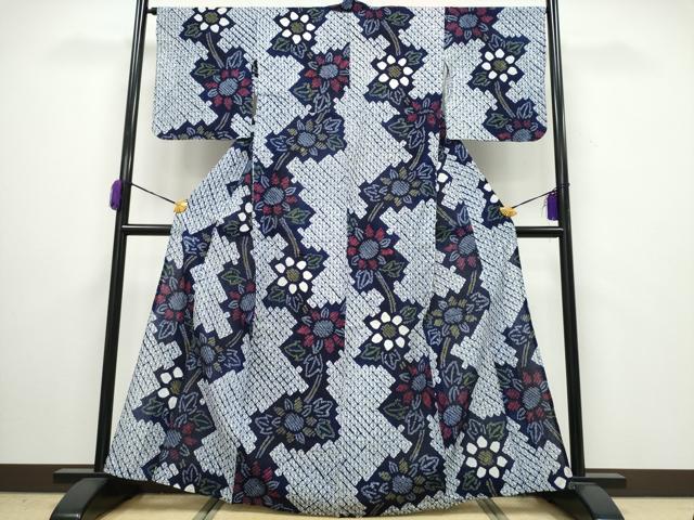 平和屋着物∴夏物　浴衣　有松鳴海絞り　枝菊文　綿　逸品　CAAY4554ng