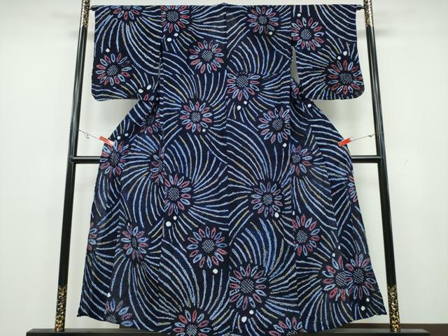 平和屋着物∴夏物　浴衣　有松鳴海絞り　舞花文　綿　逸品　CAAY4582ng