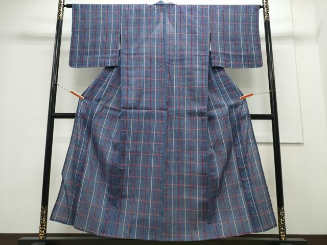 平和屋着物∴夏物　阿波しじら織　浴衣　格子柄　綿　逸品　CAAY4609ng_1