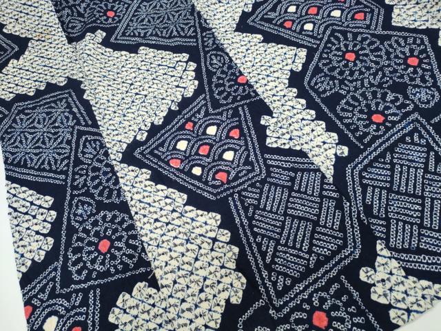 平和屋着物∴夏物 浴衣 有松鳴海絞り 切嵌吉祥花文 綿 逸品