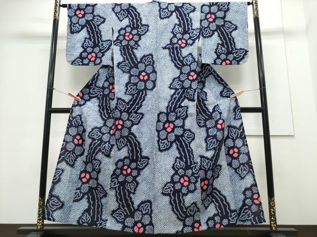 平和屋着物∴夏物　浴衣　有松鳴海絞り　枝花文　綿　逸品　CAAY4623ng