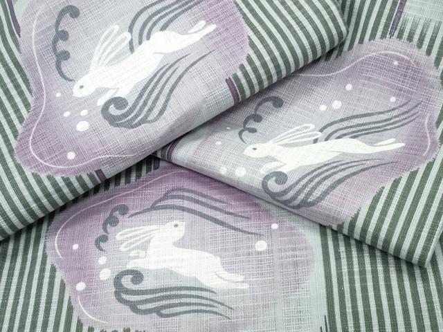 平和屋着物∴夏物　浴衣　跳兎　立波文　綿　逸品　CAAY4628ng