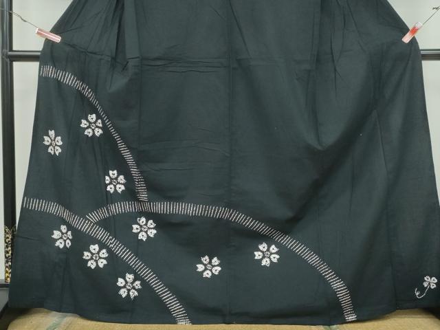 平和屋着物∴夏物 訪問着・浴衣兼用 絞り 舞桜 黒地 逸品 CAAY4664ng