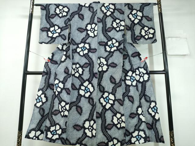 平和屋着物∴夏物　浴衣　有松鳴海絞り　枝花文　綿　逸品　CAAY4686ng