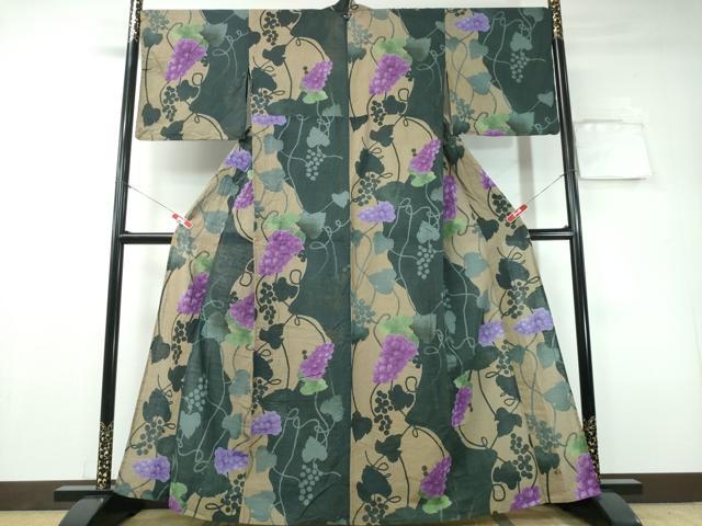 平和屋着物∴夏物　浴衣　コシノジュンコ　JUNKO KOSHINO　葡萄蔦の葉文　綿　逸品　CAAY4690ng