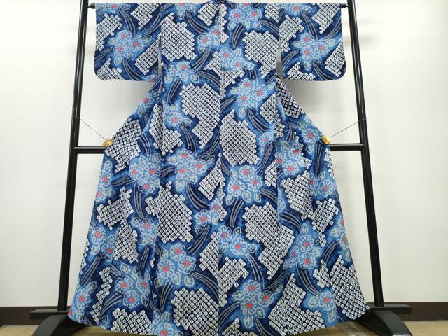 平和屋着物∴夏物　浴衣　有松鳴海絞り　舞花文　綿　逸品　CAAY4754ng