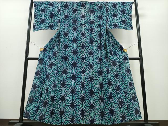 平和屋着物∴夏物　浴衣　有松鳴海絞り　麻の葉文様　綿　逸品　CAAY4759ng