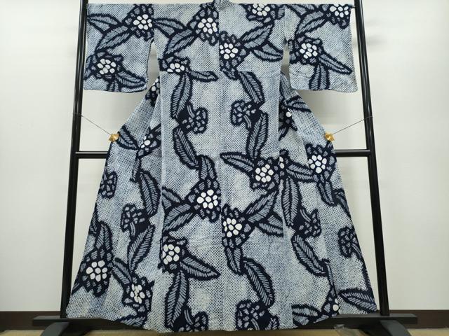 平和屋着物∴夏物　浴衣　有松鳴海絞り　舞葉花文　綿　逸品　CAAY4769ng