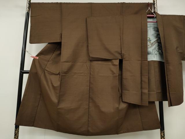 平和屋着物●男性　紬　アンサンブル　焦茶色　正絹　逸品　CAAY4829ut