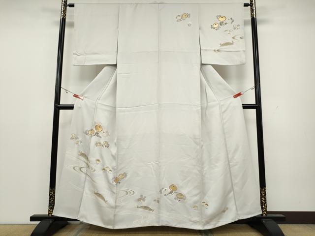 平和屋着物●訪問着　駒刺繍　万寿菊籬流水文　金彩　正絹　逸品　CAAY4859ut