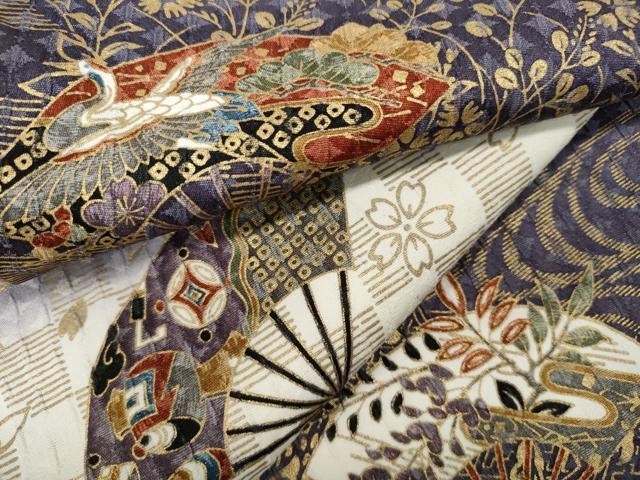 平和屋着物●上質な小紋　扇面飛鶴宝尽くし花文　金彩　正絹　逸品　CAAY4867ut