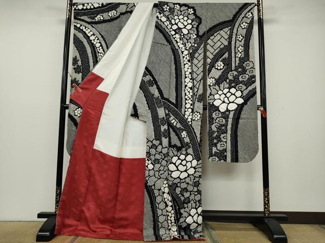 平和屋着物○豪華振袖 総絞り 流線花文 黒地 正絹 逸品 CAAY4880ut