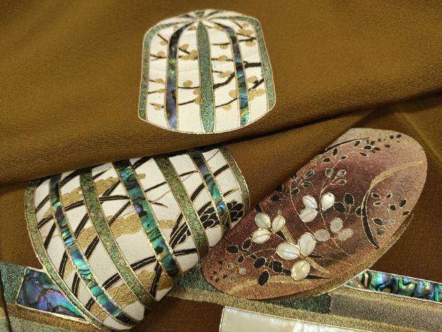 平和屋着物●訪問着　螺鈿　松波　陶器花文　金彩　反端付き　正絹　逸品　CAAY4884ut