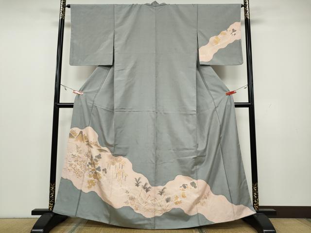 平和屋着物●訪問着　絞り　風景草花文　金彩　正絹　逸品　CAAY4892ut