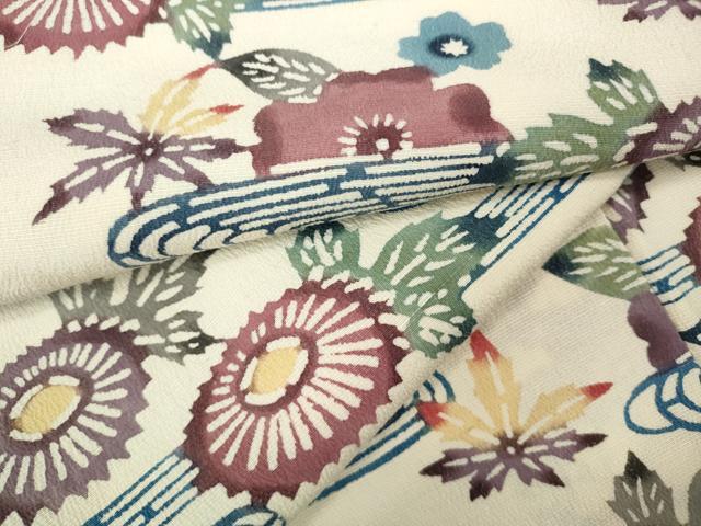 平和屋着物●上質な小紋　紅型　流水草花文　正絹　逸品　CAAY4916ut