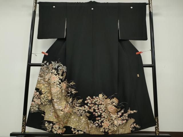 平和屋着物●金彩友禅　卓越技能者・名工・和田光正　黒留袖　竹垣草花文　金彩　正絹　逸品　CAAY4920ut