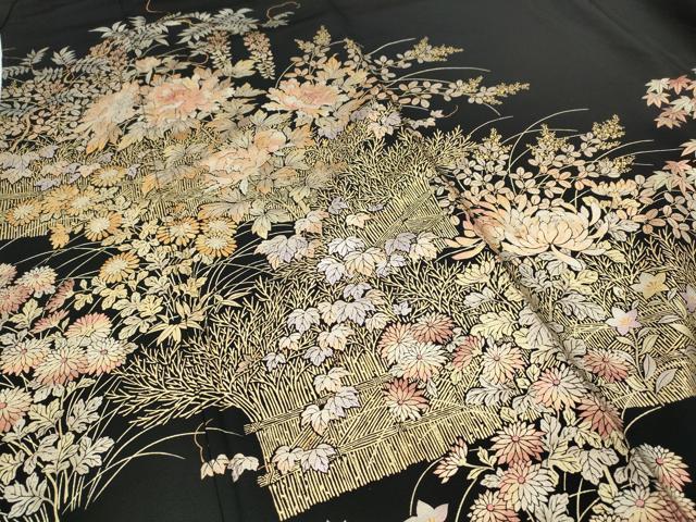 平和屋着物○金彩友禅 卓越技能者・名工・和田光正 黒留袖 竹垣草花