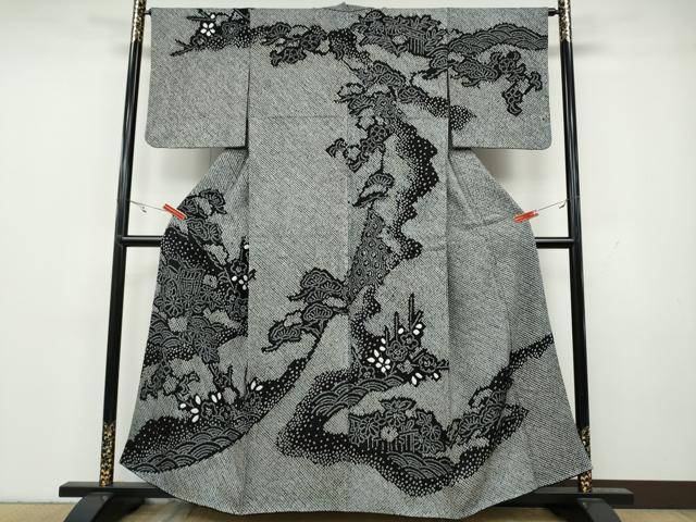 平和屋着物●訪問着　総絞り　御所車花文　黒地　正絹　逸品　CAAY4947ut