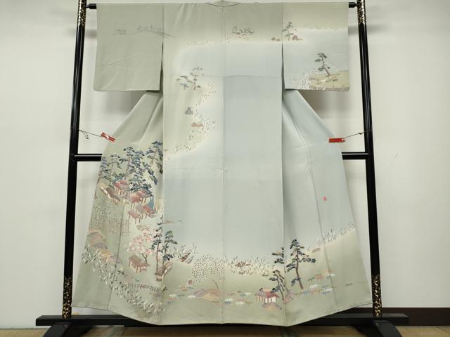 平和屋着物●訪問着　友禅　作家物　風景草花文　暈し染め　正絹　逸品　CAAY5010ut