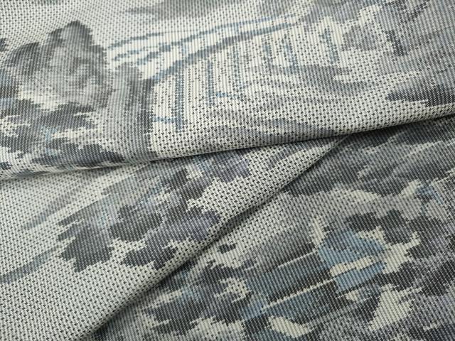 平和屋着物●都喜ヱ門　本場大島紬　白大島　7マルキ　渡橋風景草木文　総絣　藤絹織物謹製　正絹　逸品　CAAY5074ut