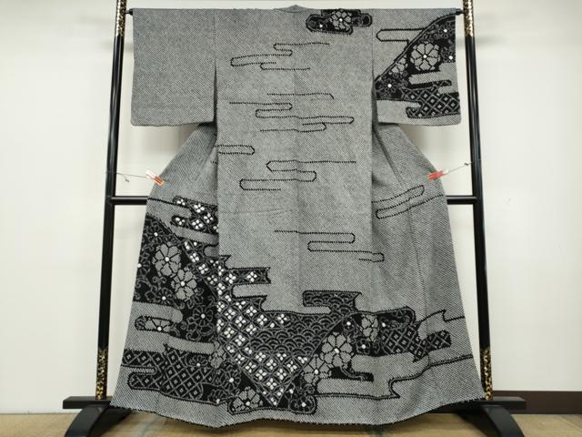 平和屋着物●訪問着　総絞り　エ霞花唐草文　黒地　正絹　逸品　CAAY5080ut