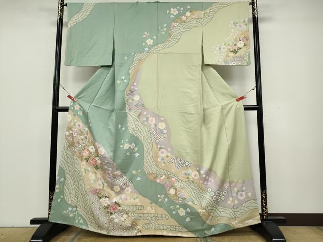 平和屋着物●訪問着　駒刺繍　道長吉祥花文　金彩　正絹　逸品　CAAY5087ut