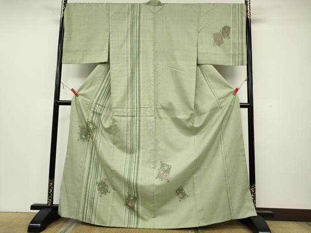 平和屋着物●訪問着　生紬　破れ色紙花鳥文　金彩　正絹　逸品　CAAY5120ut