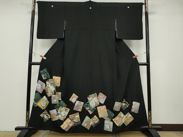 平和屋着物●豪華黒留袖　破れ色紙鶴草花文　金銀彩　正絹　逸品　CAAY5151ut