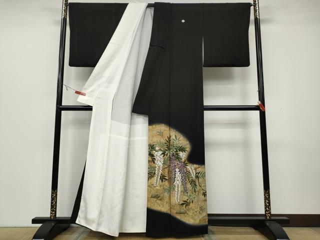 平和屋着物●豪華黒留袖　作家物　藤　金彩　正絹　逸品　CAAY5178ut 平和屋着物○豪華黒留袖 作家物 藤 金彩 正絹 逸品 CAAY5178ut