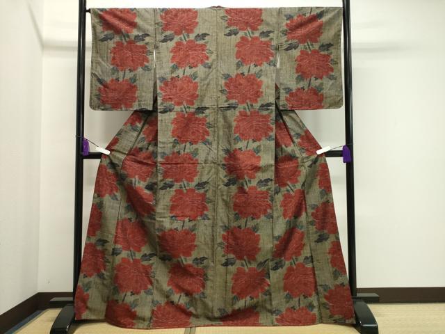 平和屋着物●上質な紬 　牡丹　正絹　逸品　未使用　CAAY6773gh 平和屋着物○上質な紬 牡丹 正絹 逸品 未使用 CAAY6773gh