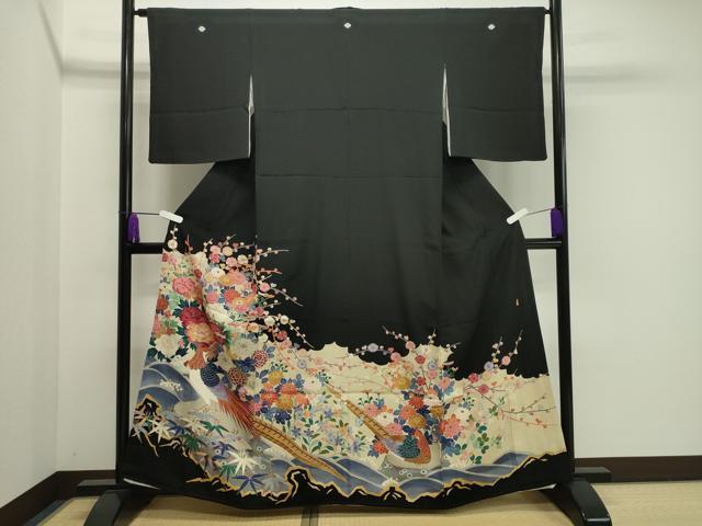 平和屋着物●石川県指定無形文化財　牛首紬　白山工房　手織り　大東久恭　訪問着　流水文　ろうけつ染め　正絹　逸品　AABE0252ck 平和屋着物○石川県指定無形文化財 牛首紬 白山工房 手織り 大東久恭