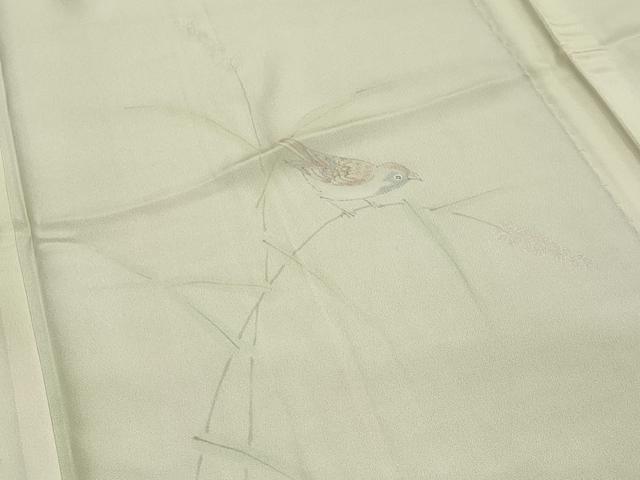 平和屋着物○長襦袢 無双仕立て 手描き 雀 草花文 暈し染め 正絹 逸品