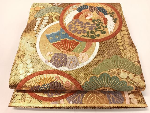 平和屋着物●佐賀錦　六通柄袋帯　唐織　鳳凰花蝶松丸文　金糸　引箔　正絹　逸品　CAAY6891vp