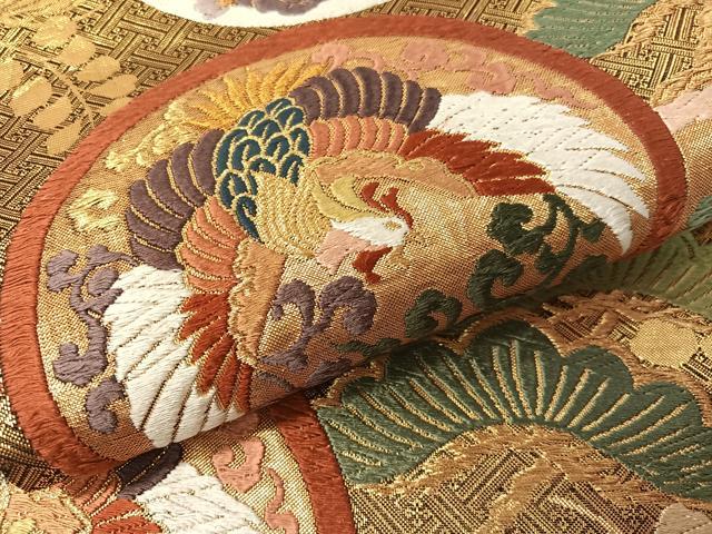 平和屋着物●佐賀錦　六通柄袋帯　唐織　鳳凰花蝶松丸文　金糸　引箔　正絹　逸品　CAAY6891vp 平和屋着物○佐賀錦 六通柄袋帯 唐織 鳳凰花蝶松丸文
