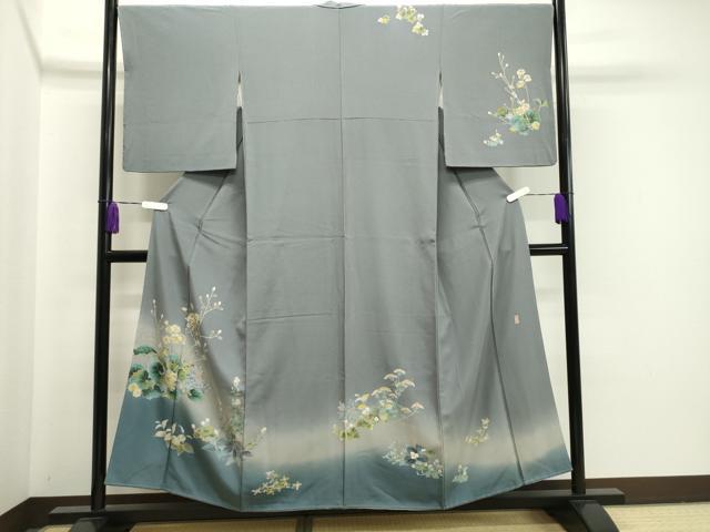 平和屋着物●本加賀友禅作家　栂野朗　訪問着　草花文　暈し染め　正絹　逸品　CAAY8057gh