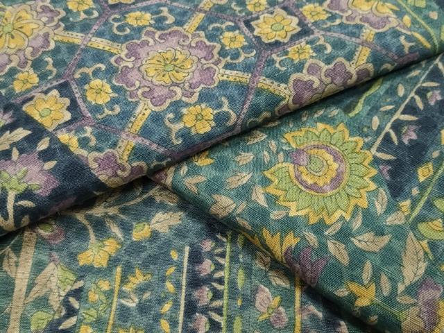 平和屋着物●上質な小紋　紬地　切嵌更紗動物文　正絹　逸品　CAAY8069gh