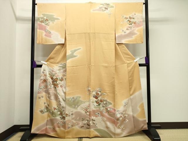 平和屋着物●創業460年・千總　訪問着　駒刺繍　草花文　暈し染め　金彩　正絹　逸品　CAAY8072gh 平和屋着物○創業460年・千總 訪問着 駒刺繍 草花文 暈