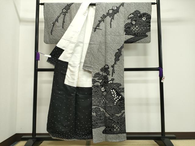 平和屋着物○訪問着 総絞り 流水花文 黒地 正絹 逸品 CAAY8096gh