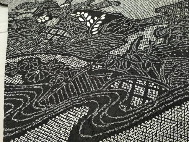 平和屋着物○訪問着 総絞り 流水花文 黒地 正絹 逸品 CAAY8096gh