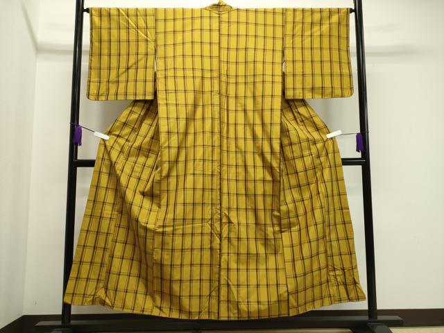 平和屋着物●黄八丈　紬　格子柄　正絹　逸品　CAAY8115gh 平和屋着物○黄八丈 紬 格子柄 正絹 逸品 CAAY8115gh